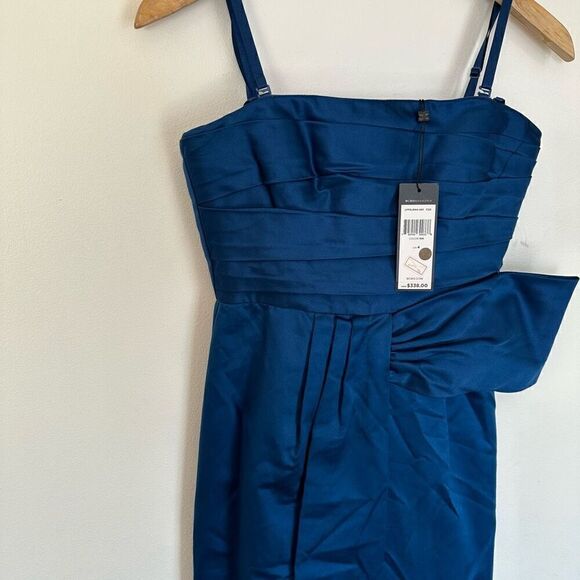 BCBGMaxazria Women’s Strapless Blue Ink Pleated Bow Maxi Occasion Gown - Picture 9 of 15